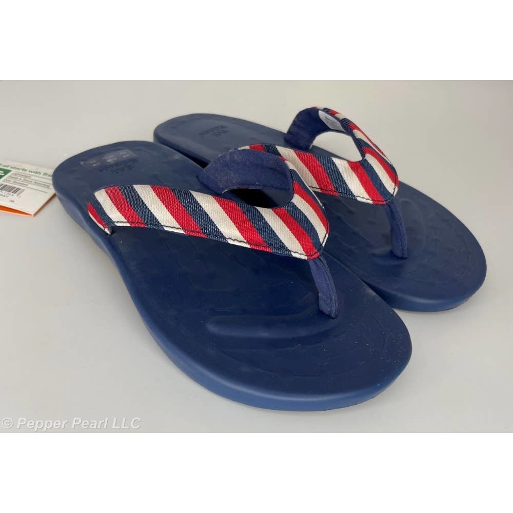 Flip Flop Thong Sandal Women's Size 8 Blue Red White Stripe Soft Science Foam